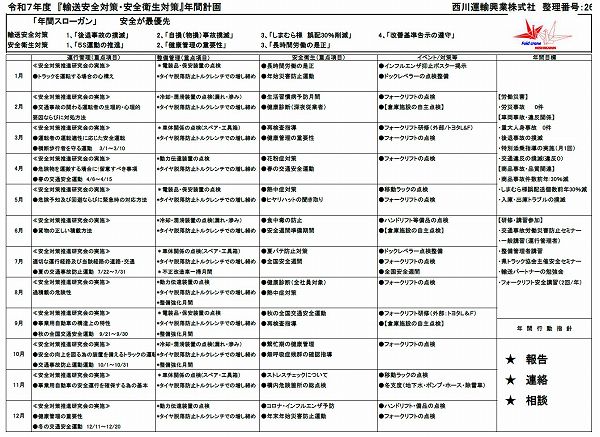 ２０２５年度『安全対策・安全衛生対策』年間計画